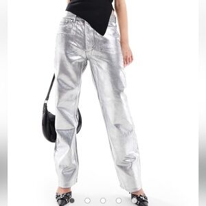 MNG Mango Shimmering Silver Straight Leg Jeans